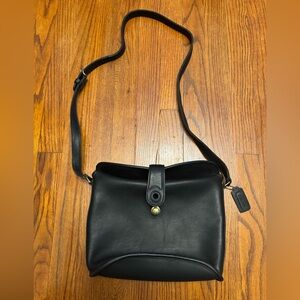 Rare 80s Old Coach Gloved Leather Shoulder Bag Black Crossbody Adjustable READ
